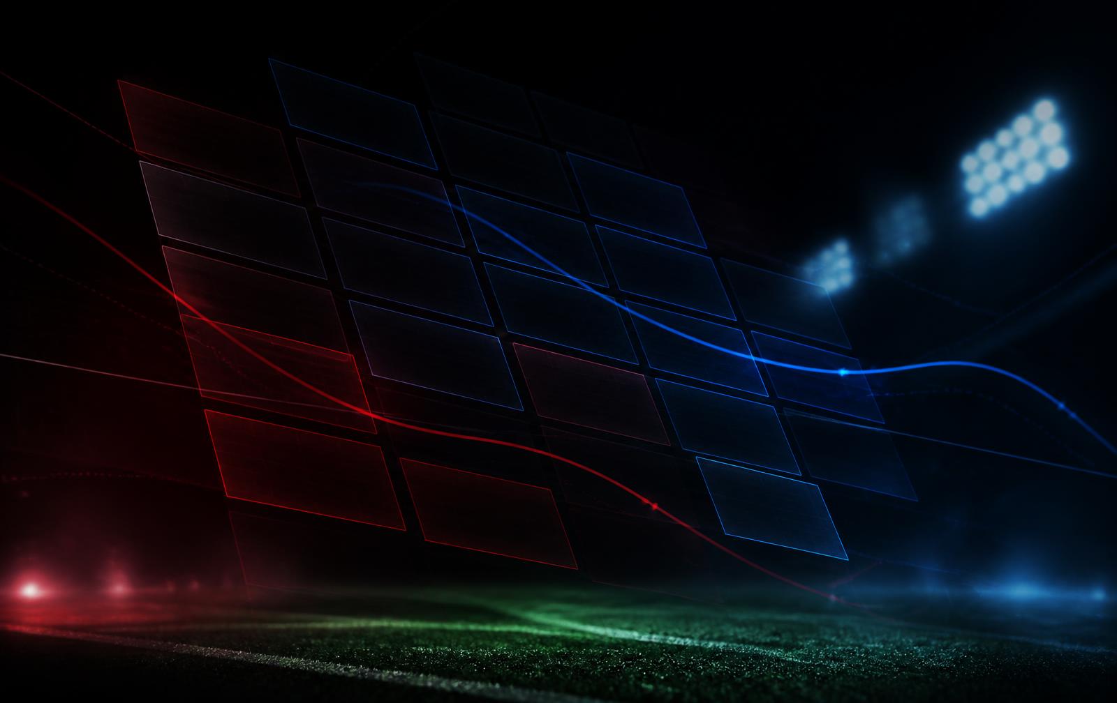 Abstract draft-board grid lit like a stadium at night